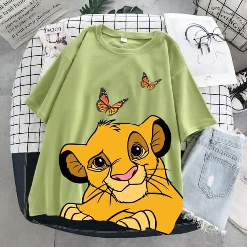 Women Aesthetic Harajuku Short Sleeve Cute Shirt O Neck Top Plus Size Women T-shirt Clothing Lion King Cartoon Print T Shirts