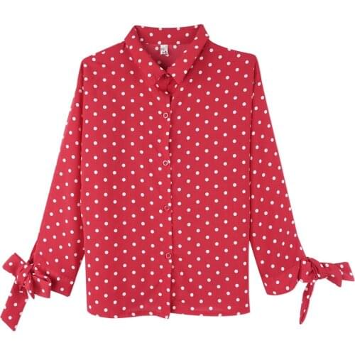 Neatie kiddie White Dot Print Fashion OL Women Chiffon Blouse Tops Korean Style Loose Shirt Female