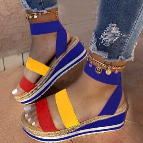 Women Wedge Sandals Platform Esparto Shoes Candy Color Casual Slip On Plus Size 2021