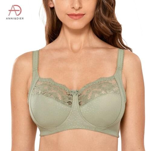 Womens Full Coverage Lace Wireless Non-padded Cotton Bras 36-48 C D DD E F G