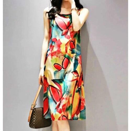 S-4XL Floral Print Womens Long Dresses arrival Summer Boho O-Neck Sleeveless Party Beach Dress Casual Sundress Vintage Dress