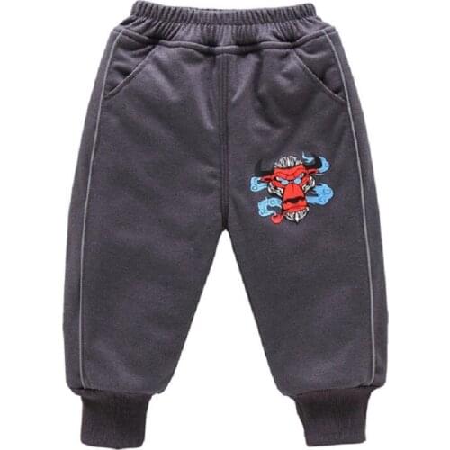 2020 Winter Boys Pants Kids Embroidery Pattern Long Trousers for Snowday Thickening Warm Pants for Girls Casual Children Clothes