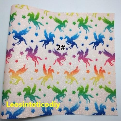 1PC 21X29CM Synthetic Letaher, Cuero Sintetico Printed Unicorn Glitter Leather For Making Bows Accessories T32