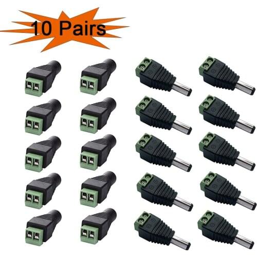 10 Pairs Male and 10 Female 12v DC Power Jack Adapter Connector for Led Strip CCTV Camera