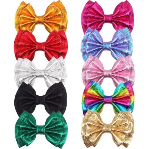 10pcs/Lot New Glitter Metallic Waffle Fabric Double Layer Hair Bow Clip Hairpins Girls Fashion Headwear Kids Hair Accessories