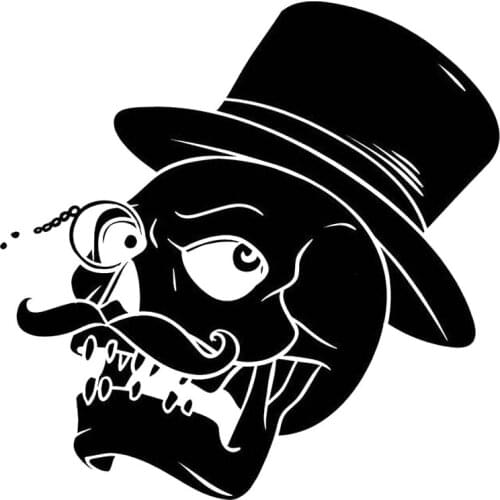 14.9cm*14.9cm Skull Top Hat Monocle Mustache Vinyl Car-Styling Car Sticker Black/Silver S3-6866