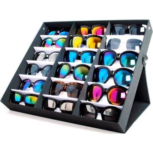 18 Sunglasses Glasses Retail Shop Display Stand Storage Box Case Tray Black Sunglasses Eye wear Display Tray Case Stand hot sale