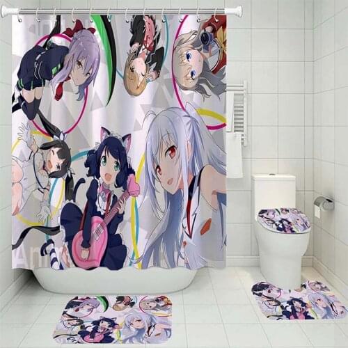 4 Pieces Japan Anime Shower Curtains Sets Carpet Toilet Mat Bathroom Shower Curtain 3D Printing Bathroom Waterproof Set Decor