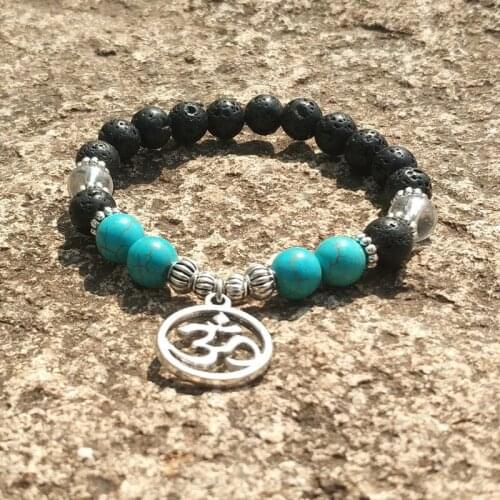 4 Styles Transparent Green 8mm Black Lava Beads DIY Aromatherapy Essential Oil Diffuser Bracelet OM Lotus Stretch Strand Jewelry