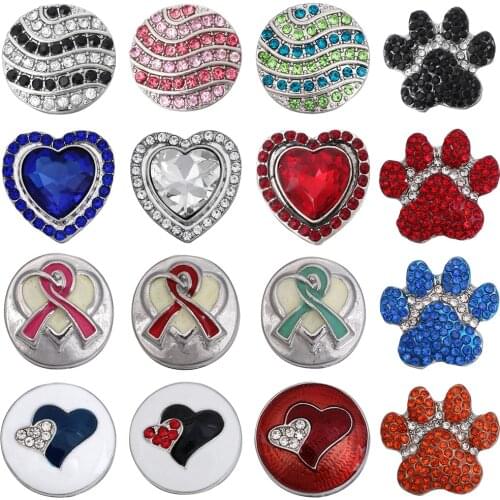 5pcs/lot Snap Jewelry 18mm Snap Buttons Rhinestone Low Heart Dog Paw Interchangeable 18mm Snaps Fit DIY Snap Button Bracelet
