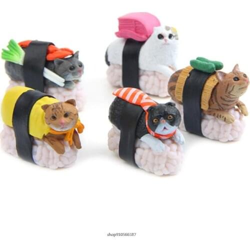 5Pcs Cartoon Miniature Kawaii Sushi Cat Figurine Mini Doll Toy Fairy Garden Ornament Resin Micro Landscape Bonsai Decor Dropship