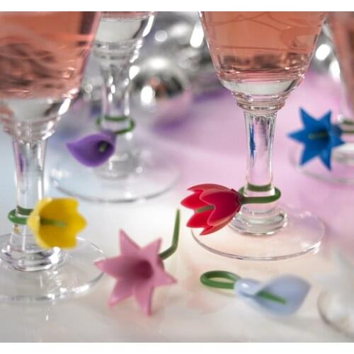 6pcs Silicone Flowral Wine Charms glass markers for Stemware Glasses, Universal Drink Markers with clip(12 colors available)