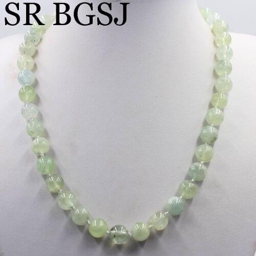 Free Ship 10mm Green Prehnites Round Gems Beads Knot Natural Stone Chocker Beaded Necklace Strand 17.5"