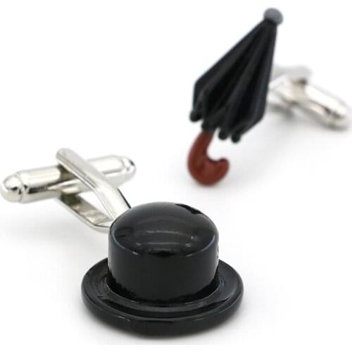 Free Shipping Umbrella & Cap Cufflinks Chaplin Designs Black Color Quality Brass Cuff Links Wholesale&retail