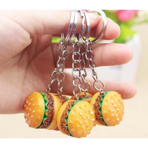 1pc Mini Cute Resin Simulation Food Key Chains Bags Car Key Ring Holder Burger Keychains Accessories Small Gifts Pendant Jewelry