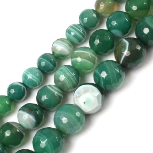 Natural Faceted Banded Green Sardonyx Agates Loose Stone Beads For Jewelry Making 8-14mm 15inches DIY FreeShipping Wholesale Gem