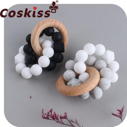 Coskiss Baby Baby Teether Bracelet Teething Toys Chew Newborn Teeth Care Beads Jewelry Pain Relief Beech Wood Rings Infant