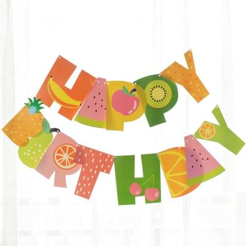 Fruit Happy Birthday Party Banner Watermelon Apple Theme Party Garland Banner Baby Shower Kids Party Supplies Wall Decoration
