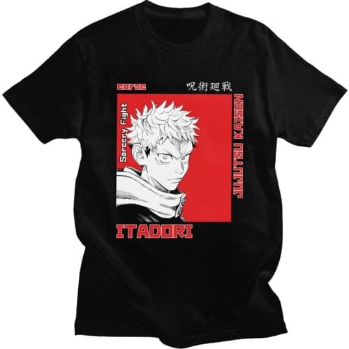 Mens Jujutsu Kaisen Yuji Itadori T Shirts Short Sleeves Cotton Tshirt Classic T-shirt Graphic Otaku Manga Anime Tees Clothing
