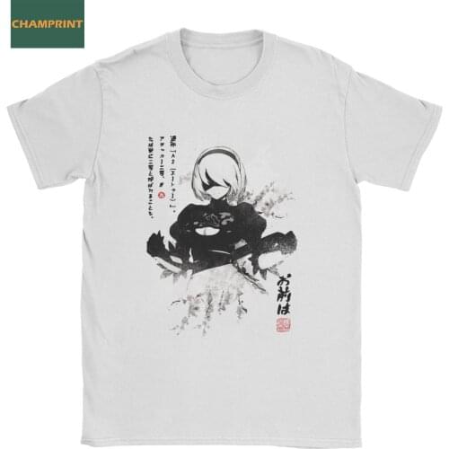 Funny NieR Automata Japan Ink T-Shirts for Men Round Neck Cotton T Shirt Game Short Sleeve Tees Summer Clothing