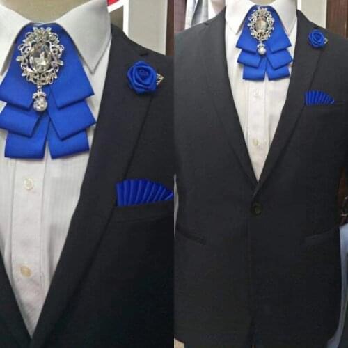 Fashion High-end Diamond Ribbon Bow Ties for Men Suits Wedding Collar Bow Tie Bow ties pocket towel flower brooch 3 piece