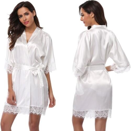 Witbuy Bathrobe Women Silk Satin Short Wedding Bride Bridesmaid Robe Kimono Rayon Lace Nightgown Women‘s Pajamas Sexy 2020 New