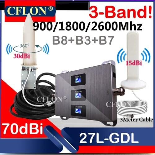 Hot!! CellPhone Cellular Repeater Multi-Band 900 1800 2600Mhz 4G Cellular Amplifier GSM Repeater 2G3G4G Signal Booster