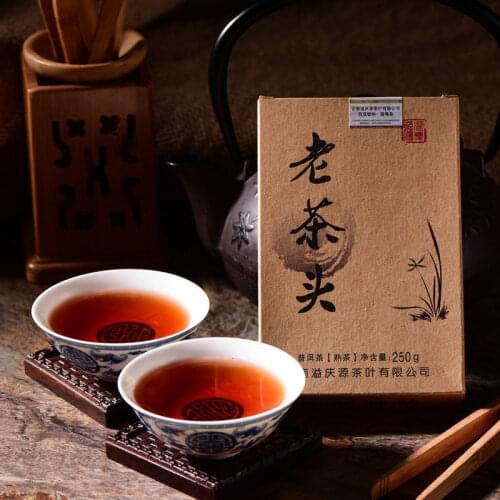 China Old tea head Golden bud Ripe pu er tea Brick 250g Organic Ancient tree pu erh tea Chinese Yunnan puer tea Cooked puerh
