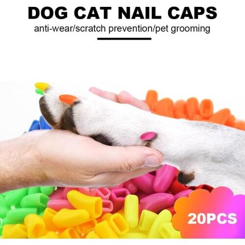 20 Pcs Dog Cat Nail Caps Soft Silicone Anti-scratch Paw Nail Cover Puppy Claw Grooming Manicure Dog Cat Nail Grooming Supplies