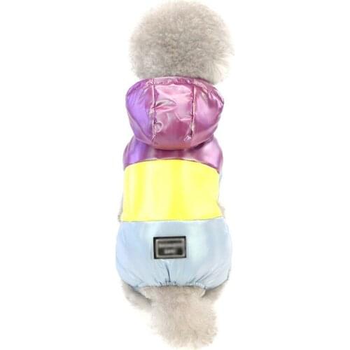 Pet Dogs Hooded Jumpsuits Dog Down Coat Teddy Puppy Rainbow Four-leg Thick Padded Fleece Waterproof Windproof Jacket