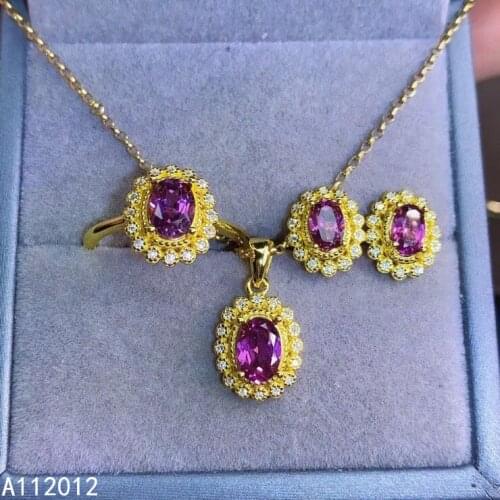 KJJEAXCMY fine jewelry natural garnet 925 sterling silver exquisite new girl pendant ring earrings set support test hot selling