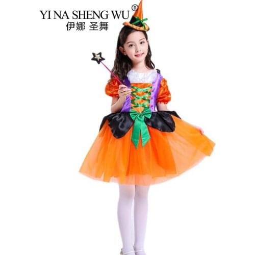 Halloween Cosplay Costume Magic Witch Child Witch Elf Performance Costumes Masquerade Party Girl Dress Costumes Children Dress