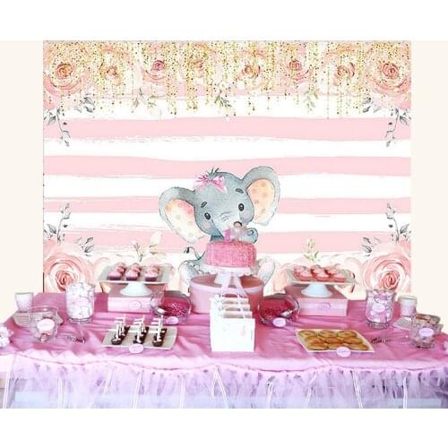 Sweet Girl Pink Elephant Birthday Party Backdrop Cute Baby Peanut Banners Baby Shower Portrait Background Poster Studio Decors