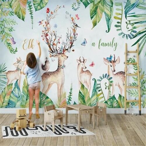 Milofi professional 3D large wallpaper mural banana leaf monstera elk background wall