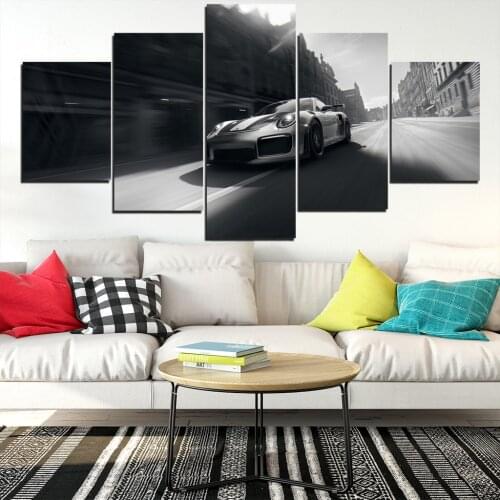 HD Printed Type Modular Picture 5 Pieces Porsche Supercar Black And White Style Posters Home Modern Decor Living Room Decoration