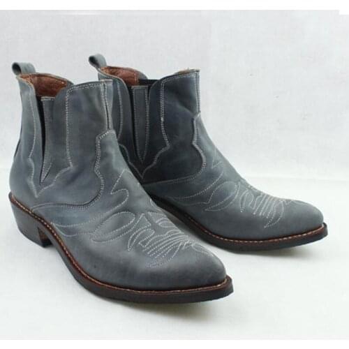 Western Cowboy Mens Boots Pointed Men Cowhide Genuine Leather Knight Boots Military Motocyle Martin Boots Handmade, EU38-44