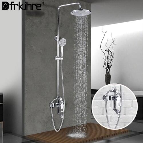 Bathroom Chrome Shower Faucet Set Wall Mounted Bath Shower System Hot Cold Water Shower Mixer Tap Rainfall Shower Faucets