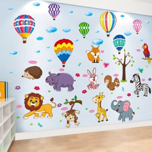 [shijuekongjian] Cartoon Animals Wall Stickers DIY Decorative Lions Wall Decals for Kids Room Baby Bedroom Nursery Decoration