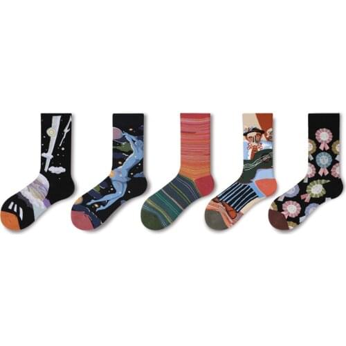 New socks ladies fashion tube socks Japanese street graffiti illustration personality color matching art stockings couple socks