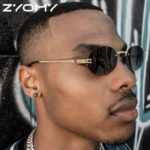 Q Diamond Cut Retro Oval Sunglasses Women Crystal Texture Glasses Fashion Frameless Sunglasses Women Men Trendy Sunglasses