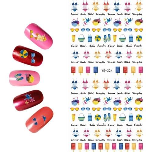 WATER TRANSFER DECAL NAIL ART NAIL STICKER CARTOON PALM TREE SUN BEACH SEA STAR SMILING LIP YE324-329