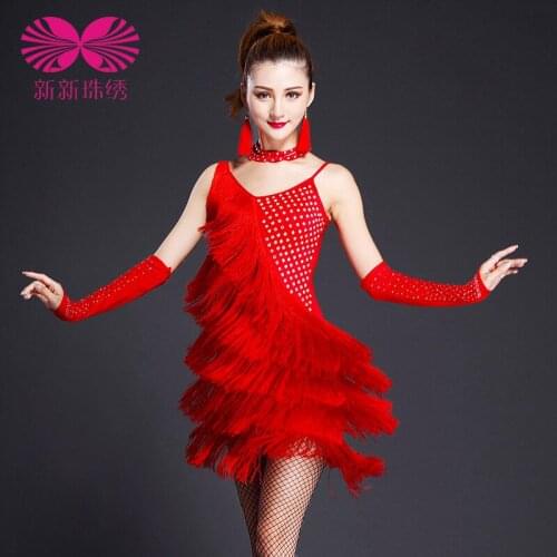 2017 Latin Dress Latin Fringe Dress Dance Costumes For Kids Ladies Summer Clothing Adult Female High-grade Drilling Fringed