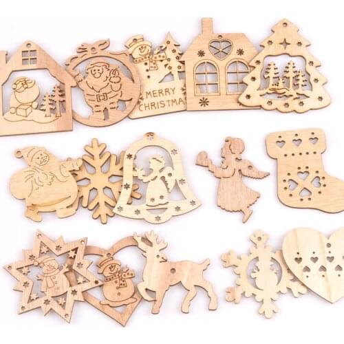50-100mm mixed natrual Christmas pattern wooden charms Drop pendant Scrapbooking Craft for Home decoration 5pcs MT1697