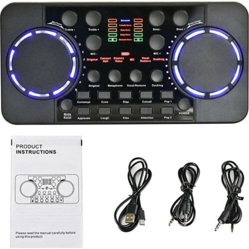 Portable Live Sound Card Audio Mixer Streaming Sound Voice Changer Podcast DJ Mixer Board for Karaoke Recording