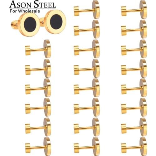 ASONSTEEL Earring Fashion Jewelry Gold Black Shell Earrings 12pairs/lot Stainless Steel Screw Stud Earring Bijoux Brinco Friend