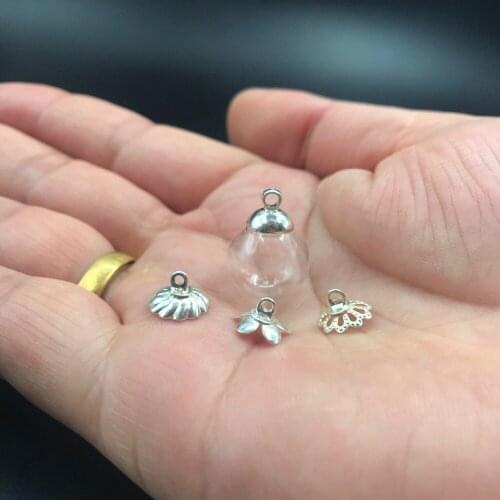 100pcs 12mm wholesale glass round bottle ball with cap glass vial pendant neclace glass wishing bottle dome necklace oil perfume