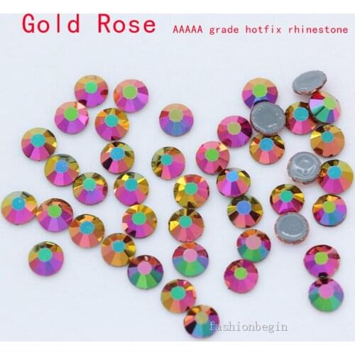 SS3-SS30 All size rainbow rose gold Top Quality Super Dazzling Glass Strass Hotfix Iron On Rhinestone ForFabric garment/Nail Art