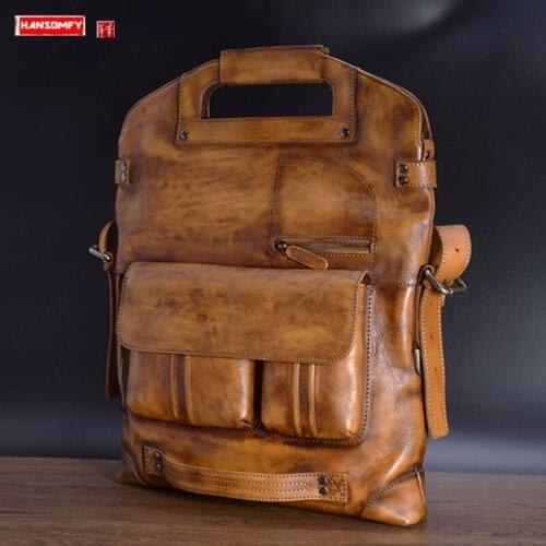 Luxury Genuine Leather Mens Handbag Laptop Bag Men Business Briefcase Vintage Shoulder Messenger Bag Male Travel Back Pack Bags