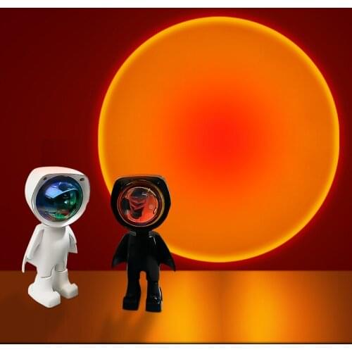 USB 360° Sunset Projector Lamp Robot Led Projector Night Lights Rainbow Sunset Red Selfie Light Bedroom Atmosphere Table Lamp