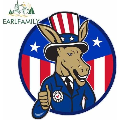 EARLFAMILY 13cm x 11.7cm for Democrat Donkey Mascot Thumbs Fine Stickers Vinyl Car Sticker Car Accessories DIY Vehicle Decal